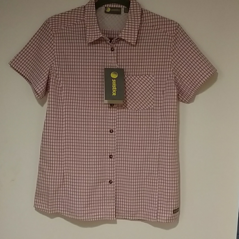 Women's Solstice short sleeve pink plaid shirt